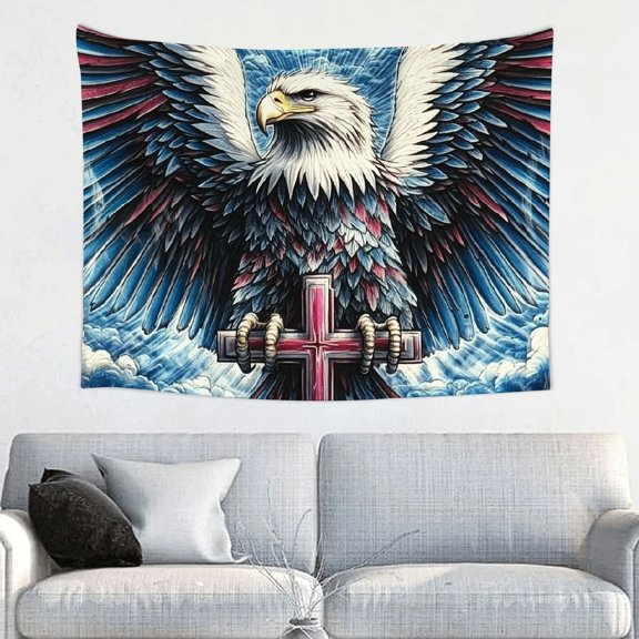 ZFLMY Eagle Cross Detailed Art Decorations for Dorm, 100% Polyester Tapestry Wall Hanging for Decorative Bedroom and Living Room, Various Sizes Available 40x30in