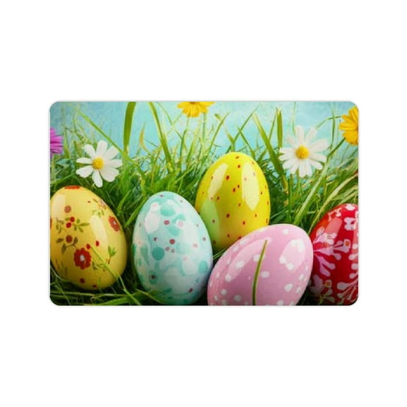 ZFLMY Easter Eggs Grass Flowers Diatom Mud Bath Mat Non-Slip Quick Drying Home Rug 24x16in