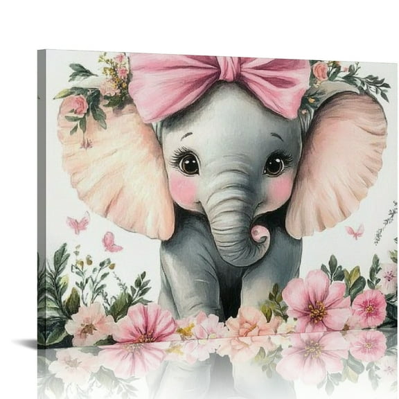 ZFLMY Elephant Flowers Wall Art Canvas Wall Decor for Bedroom Kitchen Ready To Hang Room Home Art Decor 16x12in