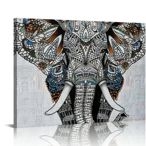 ZFLMY Elephant Pattern Details Wall Art Canvas Prints Modern Decor Ready To Hang Home Art Decor 20x16in