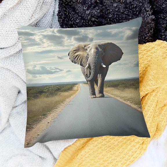 ZFLMY Elephant Road Sky Square Cushion Cover for Home Sofa Couch Linen 100% - Decorative Pillow Case 18x18in