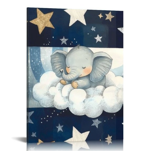ZFLMY Elephant Stars Clouds Canvas Wall Art Decor for Home Living Room Office, Perfect Gift Idea for Various Occasions, 12x16/16x20 Inches 12x16in