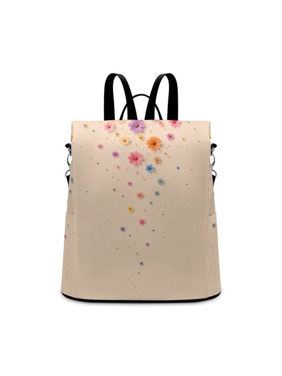 Falling Pastel Multicolor Cosmos Flowers With Confetti On Cream Background Anti Theft Backpack, Purse for Women, Secure Back Zipper, Multi-Purpose Rucksack Backpack With Adjustable Strap, Women