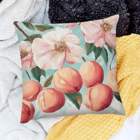 ZFLMY Farmhouse Decor Peaches Flowers Throw Pillow Cover 18x18in