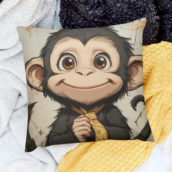 ZFLMY Farmhouse Decor Smiling Monkey Throw Pillow Cover for Home Sofa Couch Linen 100% - Set of 1 Pillowcase 18x18in