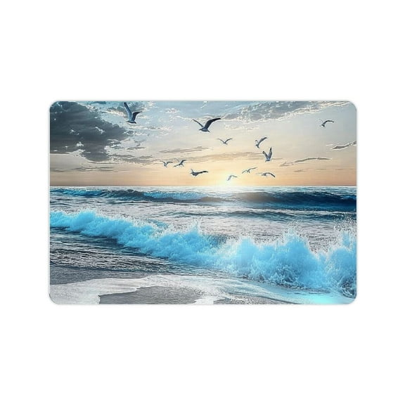 ZFLMY Fast Absorption Waves Birds Home Diatom Bath Rug Mat Rubber Backed Non-Slip Quick Drying Oval Arc Design 24x16in