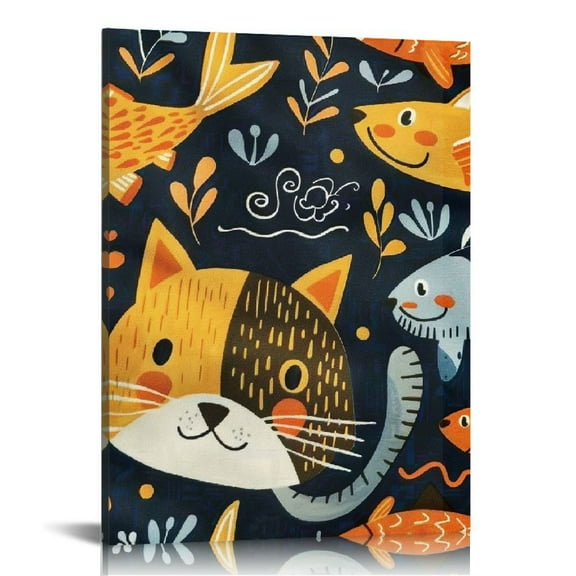 ZFLMY Fish Pattern Canvas Wall Art for Home Decor Living Room Bathroom Bedroom Office, Perfect Gift Idea for Various Occasions 12x16in