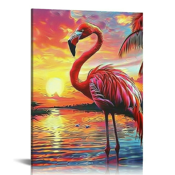 ZFLMY Flamingo Sunset Birds Wall Art Wall Decor for Bathroom and Bedroom, Fashion Kitchen Wall Pictures Home Decor Living Room Bedroom Office, Perfect Gift Ideas for Various Occasions 12x16in