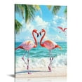 thumbnail image 1 of ZFLMY Flamingos Palm Trees Beach Art Modern Canvas Prints Wall Decor for Home Bedroom Kitchen Office, Fashion Pictures, Living Room Bathroom Decor 12x16in, 1 of 5