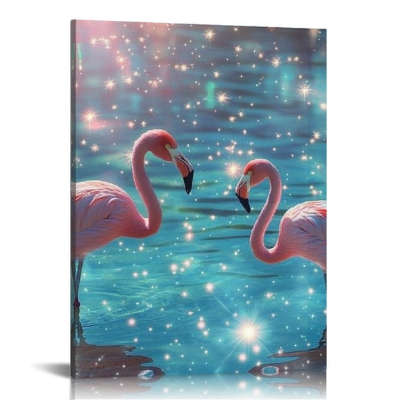 ZFLMY Flamingos Stars Hologram Canvas Wall Art Decor for Home Living Room Bedroom Office, Perfect Gift Idea for Various Occasions 12x16in