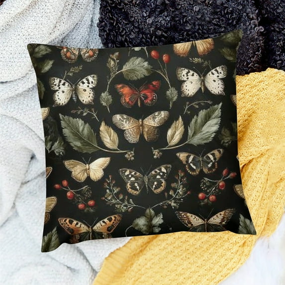 ZFLMY Floral Butterfly Pillow Covers Butterfly Room Home Decor, Dark Cottagecore Rustic Flower Botanical Moth Decorative Throw Pillow Covers 20x20in
