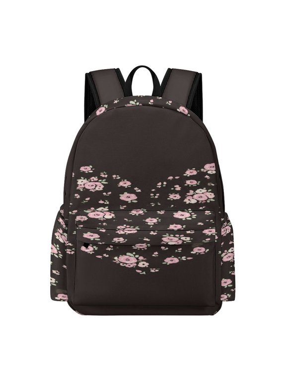 Floral Heart Shape On Dark Background Printed Oxford Backpack, Large Capacity Laptop Backpack, Water Resistant, Travel Daypack for College Work Commuting Adults, 42x30x15cm