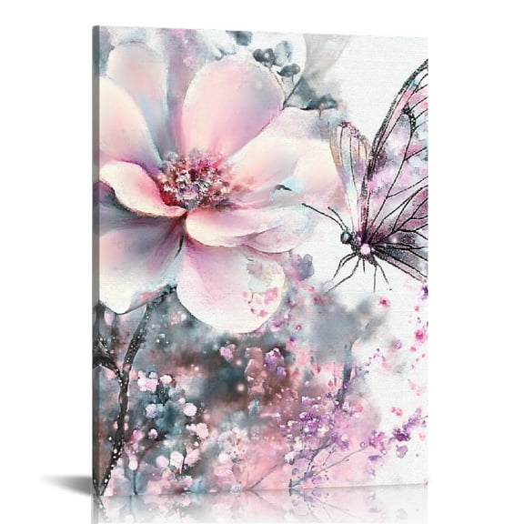 ZFLMY Flower Butterfly Digital Art Canvas Wall Art Modern Prints for Home Decor Living Room Bathroom Bedroom Office 12x16in