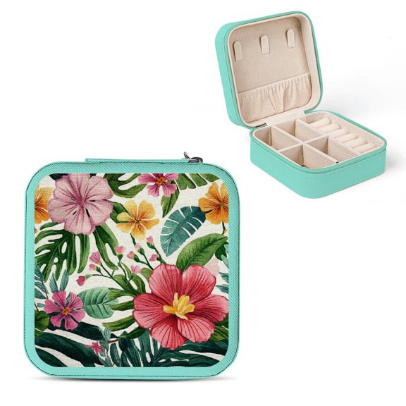 ZFLMY Flower Plant Pattern Travel Jewelry Box for Necklace, Ring, Earring Storage Green