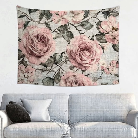 ZFLMY Flowered Fabric Pink Roses Rococo Wall Art Tapestry 100% Polyester, for Bedroom Living Room Decorative Wall Hanging, Dorm Decoration 40x30in