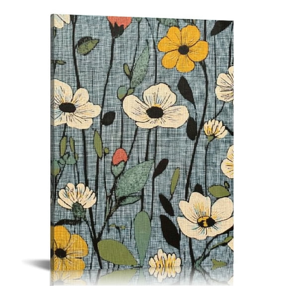 ZFLMY Flowered Fabric Silk Screen Canvas Prints Wall Art Decor 12x16in