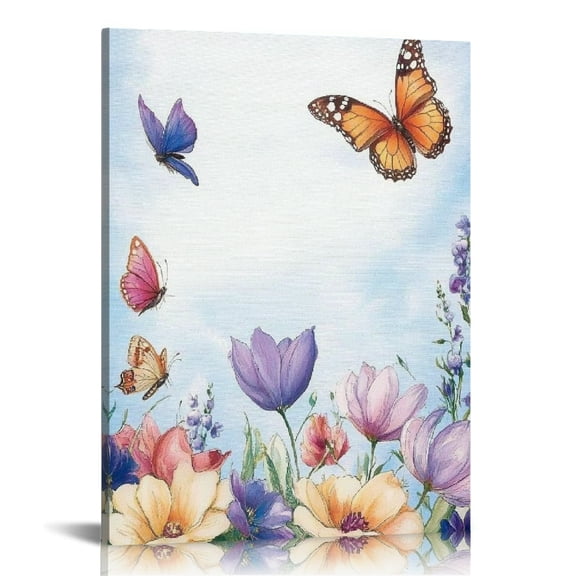 ZFLMY Flowers Butterflies Blue Sky Canvas Wall Art Home Decor Living Room Bathroom Bedroom Office Gift Ideas 16x20in