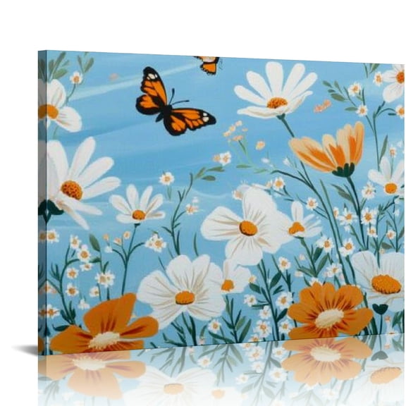 ZFLMY Flowers Butterfly Blue Sky Canvas Wall Art Decor for Home Living Room Bedroom Kitchen Bathroom Office Salon, Modern Prints Ready To Hang 16x12in