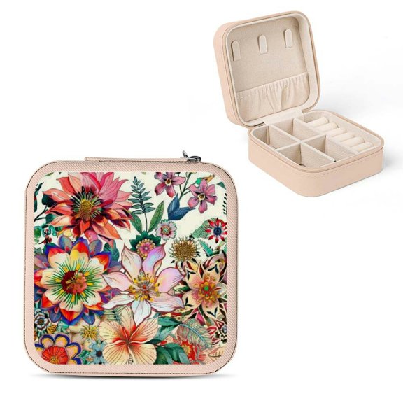 ZFLMY Flowers Leaves Jewelry Box for Necklaces, Rings, Earrings - Travel Size Organizer with Multiple Compartments Pink