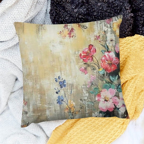 ZFLMY Flowers Theme Pillow Cushion Case for Home Sofa Couch Decor, Birthday Gift - Set of 1, 100% Linen, Outdoor Use 20x20in