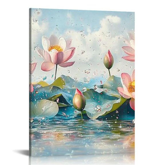 ZFLMY Flowers Water Sky Canvas Print Wall Decor for Home Living Room Bathroom Bedroom Office, Perfect Gift Idea for Various Occasions, Artistic Home Decoration 16x20in