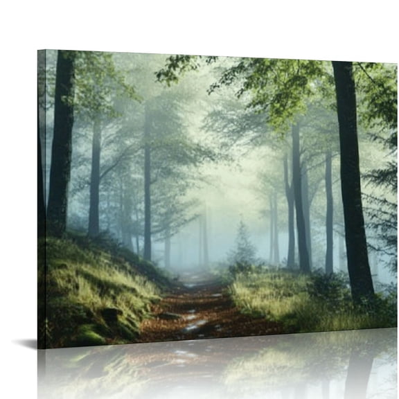 ZFLMY Forest Canvas Wall Art Trees Fog Morning Spring Country Landscape Bedroom Bathroom Decoration Modern Art Print Frame Painting Living Room Home Office Wall Decoration 16x12in