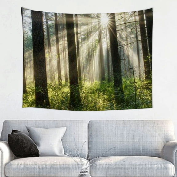 ZFLMY Forest tree tapestry, natural landscape tapestry, a tapestry of sunlight filtering through trees, fresh woodland scenery, suitable for bedroom ceiling aesthetic decoration. 40x30in