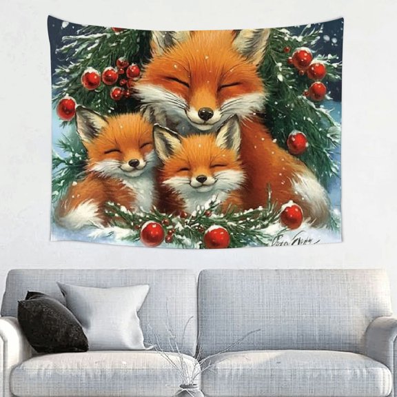 ZFLMY Fox Cubs Home Wall Tapestry Art 100% Polyester for Bedroom Living Room Dorm Christmas Decorative Wall Hanging Decoration 40x30in