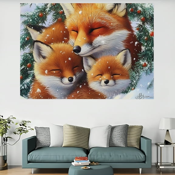ZFLMY Fox Cubs Snow Decorations for Dorm 100% Polyester Tapestry Wall Decoration Home Decor for Decorative Wall Hanging Bedroom Living Room Decoration 60x40in