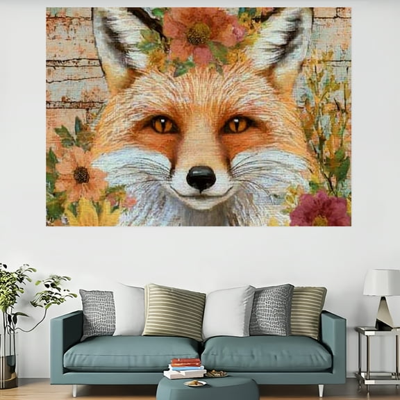 ZFLMY Fox Flowers Brick Wall Tapestry 100% Polyester Wall Art Hanging for Decorative Bedroom Living Room Decoration 60x40in