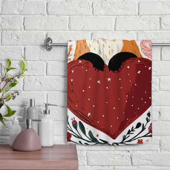 ZFLMY Fox Flowers Heart Funny Kitchen Towels, 100% Polyester Hand Towel, Soft Bath Towel for Kitchens, Bathrooms, Showers, 29.5x13.8 Inches 29.5x13.8in