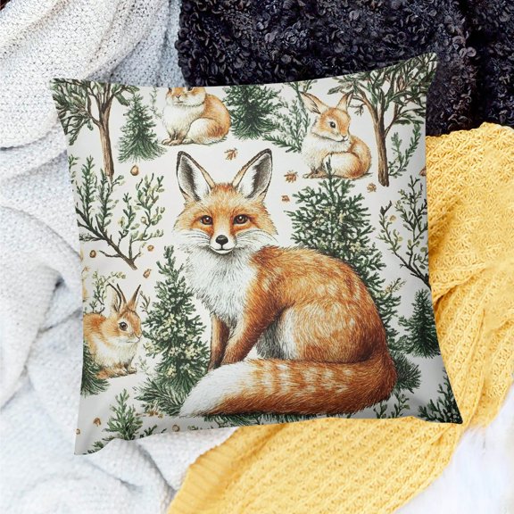 ZFLMY Fox Rabbits Theme Party Supplies Pillow Covers for Home Sofa Couch Linen 100% - Set of 1, Various Sizes 18x18in