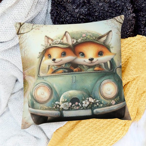 ZFLMY Fox Theme Pillow Covers Decoration Farmhouse Decor for Home Sofa Couch 100% Linen - Set of 1, Various Sizes 18x18in