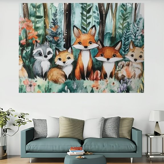 ZFLMY Fox Theme Polyester Tapestry for Living Room Bedroom Dorm Decoration, Home Wall Art Decor for Decorative Wall Hanging, Multiple Sizes Available 60x40in