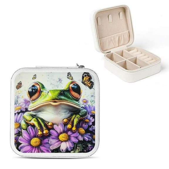 ZFLMY Frog Flower Butterflies Flexible Jewelry Storage Box White