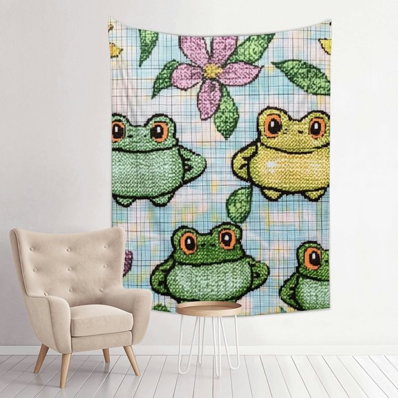 ZFLMY Frogs Flowers Tapestry Wall Hanging for Living Room Bedroom 30*40in