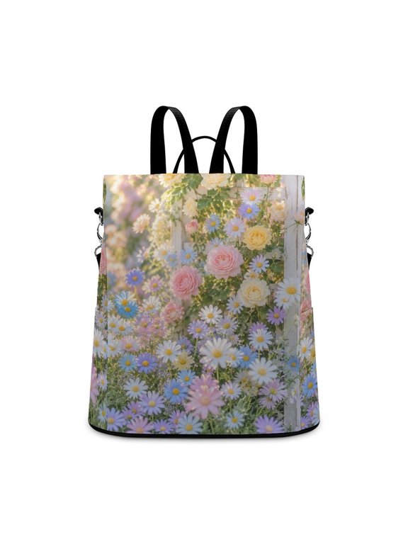 Garden White Trellis With Pastel Roses And Daisies Anti Theft Backpack, Purse for Women, Secure Back Zipper, Multi-Purpose Rucksack Backpack With Adjustable Strap, Womens Travel Backpack, Light