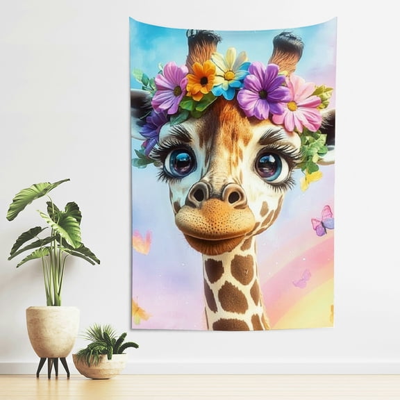ZFLMY Giraffe Flower Crown Rainbow Print Wall Tapestry Art 40*60in