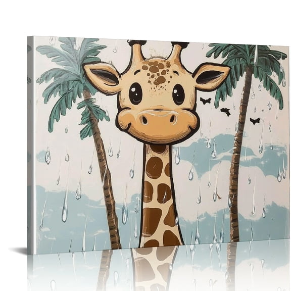 ZFLMY Giraffe Palm Trees Rain Canvas Prints Wall Art for Home Decor, Modern Art Ready To Hang Room Decor 16x12in