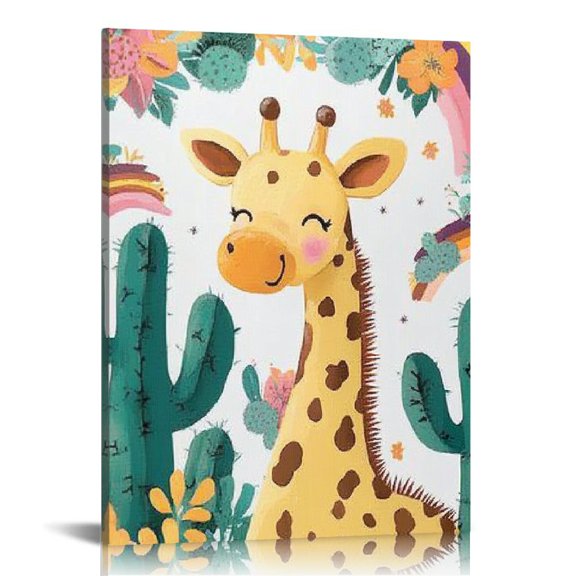 ZFLMY Giraffe Rainbow Cactus Canvas Wall Art Home Decor for Bedroom Kitchen Living Room Office, Wall Pictures for Bathroom - Unique Style and Design, Perfect Gift Idea 12x16in