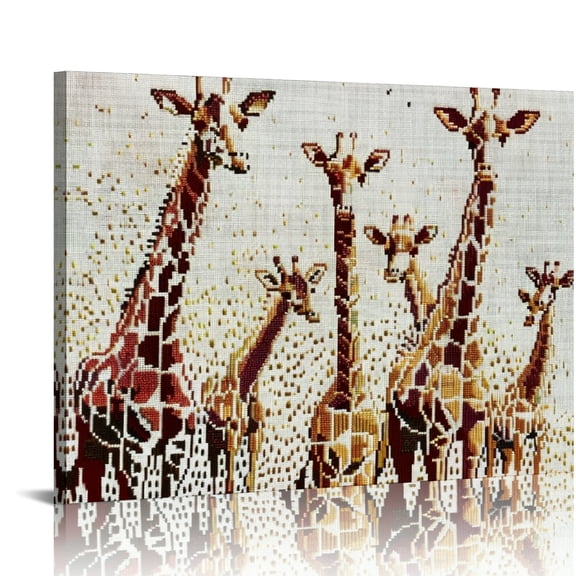 ZFLMY Giraffes Cross Stitch Art Modern Canvas Prints Wall Decor 16x12in