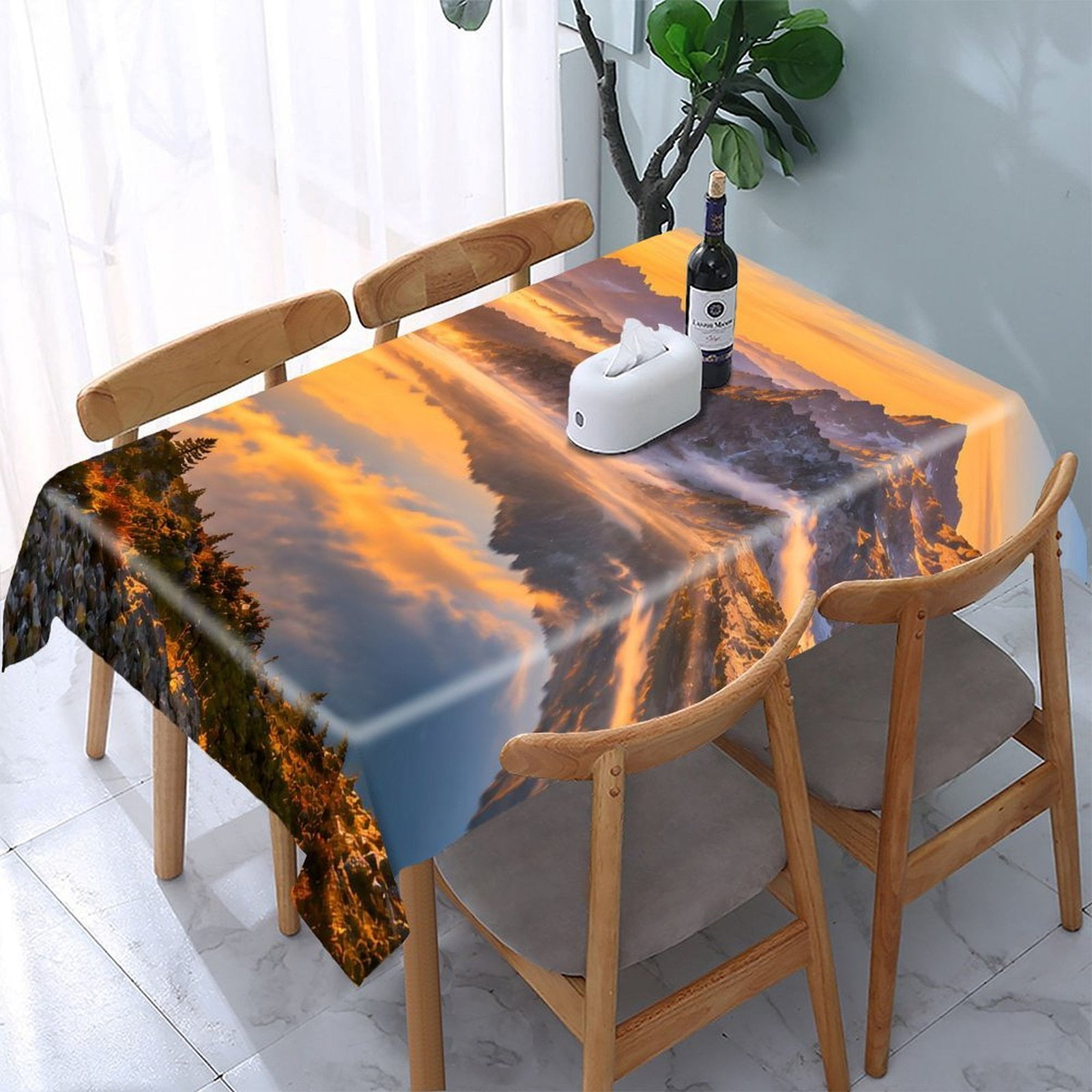 Sunset Rectangle Photo ZFLMY Golden Sunset Mountain Lake Rectangular Tablecloth Polyester ...