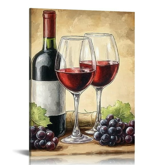 ZFLMY Grapes Wine Glasses Bottle Canvas Prints Wall Art Decor Home Living Room Office, Modern Art for Bathroom Bedroom 12x16in