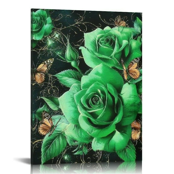 ZFLMY Green Roses Butterflies Art Canvas Prints Wall Decor 12x16 12x16in