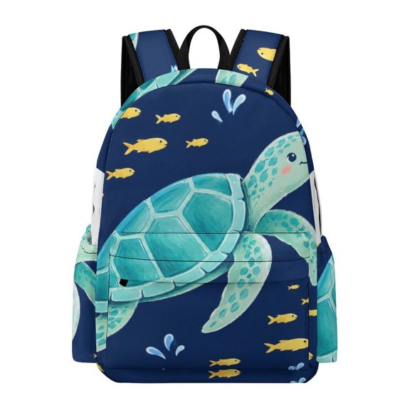 ZFLMY Green Turtle Fish Printed Oxford Backpack, Large Capacity Laptop Backpack, Water Resistant, Travel Daypack for College Work Commuting Adults,