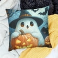 thumbnail image 1 of ZFLMY Halloween Pillow Covers  Ghost Holding Throw Pillow Covers Horror Night Pillow Case Pumpkin Bats Cushion Case for Outdoor Living Room Party  18x18in, 1 of 5