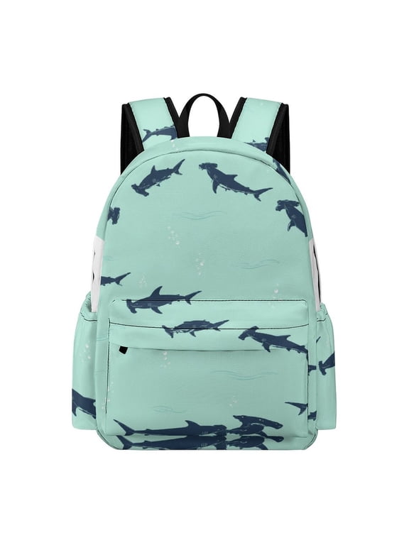 Hammerhead Shark Silhouettes Printed Oxford Backpack, Large Capacity Laptop Backpack, Water Resistant, Travel Daypack for College Work Commuting Adults,