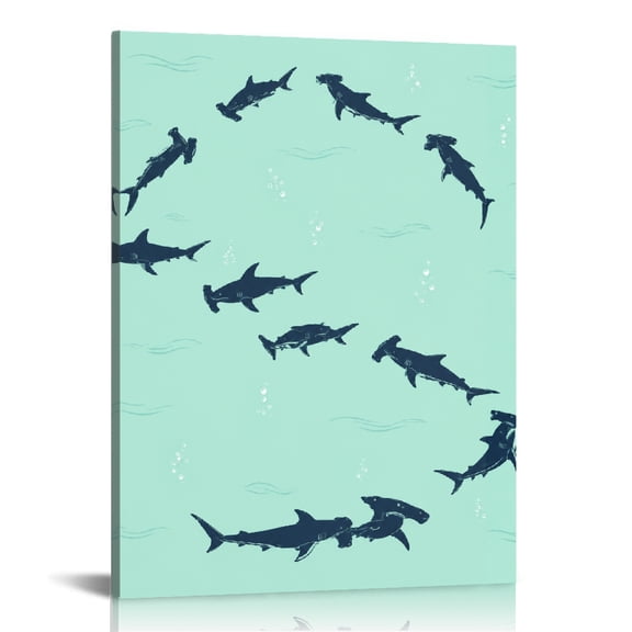ZFLMY Hammerhead Shark Silhouettes Wall Art, Vertical HD Print Framed Canvas Wall Art, Wall Art Ready Hang Bedroom Dorm Living Room