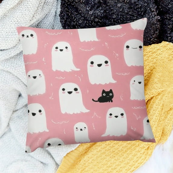 ZFLMY Happy Halloween Throw Pillow Covers for Sofa Couch Bed Chair Car Cartoon Ghost Decorative Pillow Case Pillowcase Witchcraft Cushion Case Pink Horror Theme Outdoor Pillows Covers 20x20in