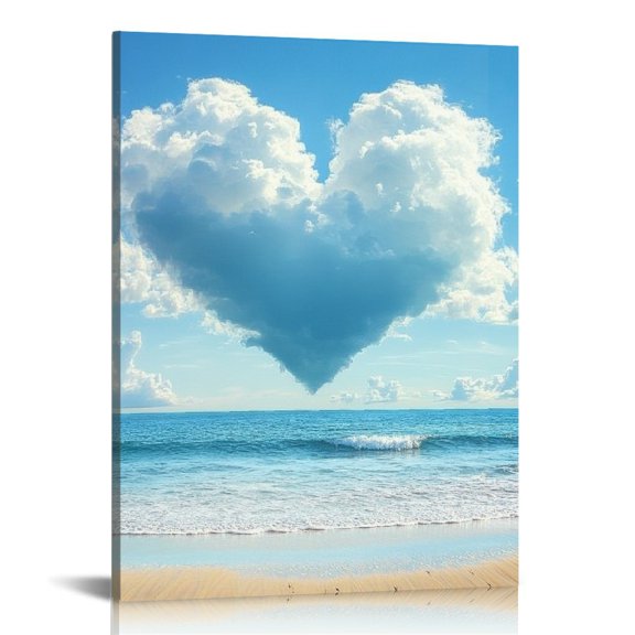 ZFLMY Heart Shaped Cloud Beach Surrealism Canvas Wall Art Print 12x16in